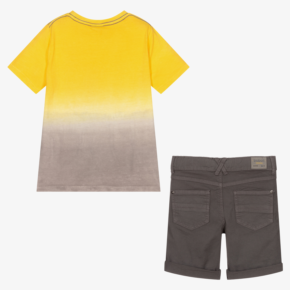 Boboli-طقم شورت قطن جيرسي لون أصفر ورمادي للأولاد | Childrensalon Outlet