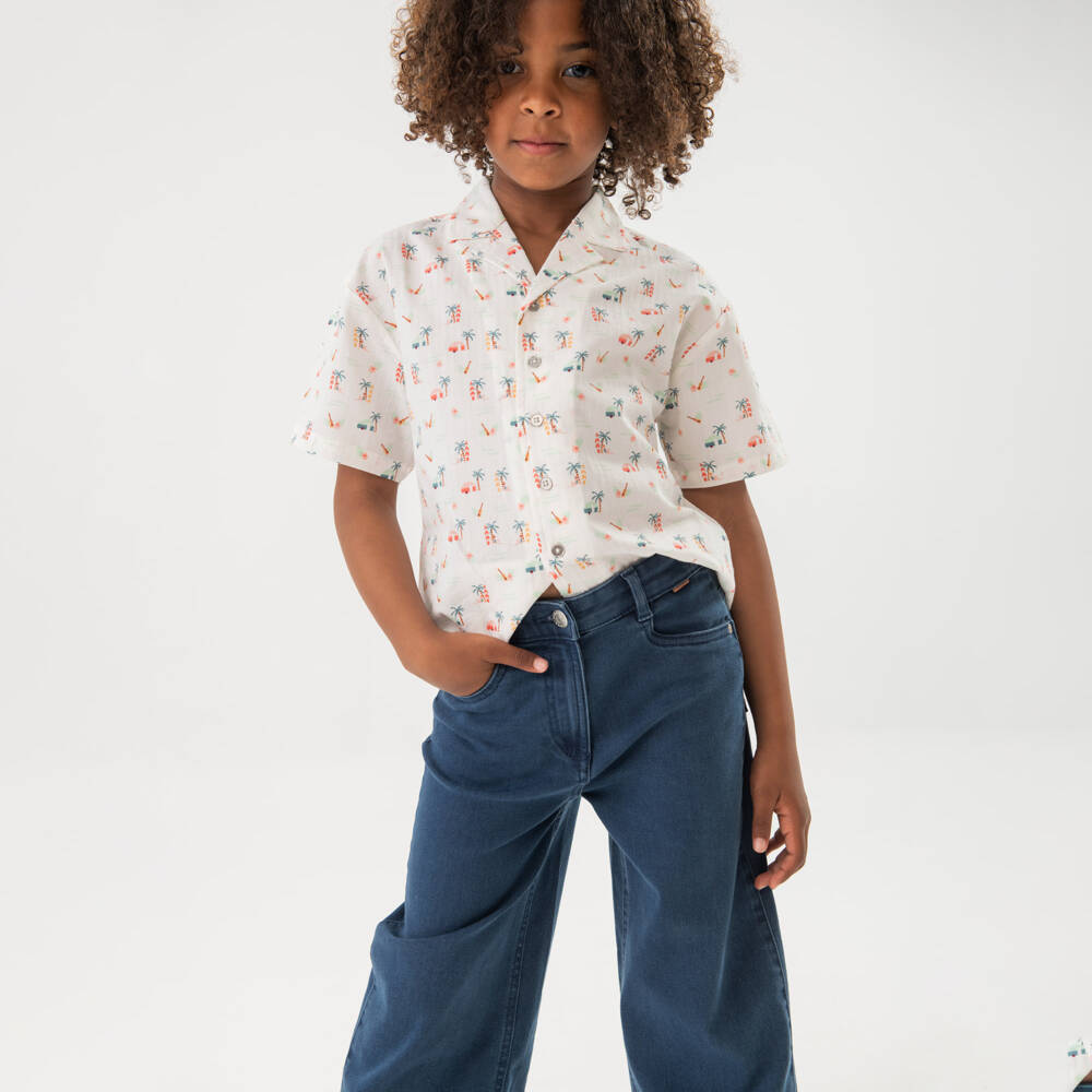 Boboli-Youthful Blue Wide-Leg Denim Pants | Childrensalon Outlet