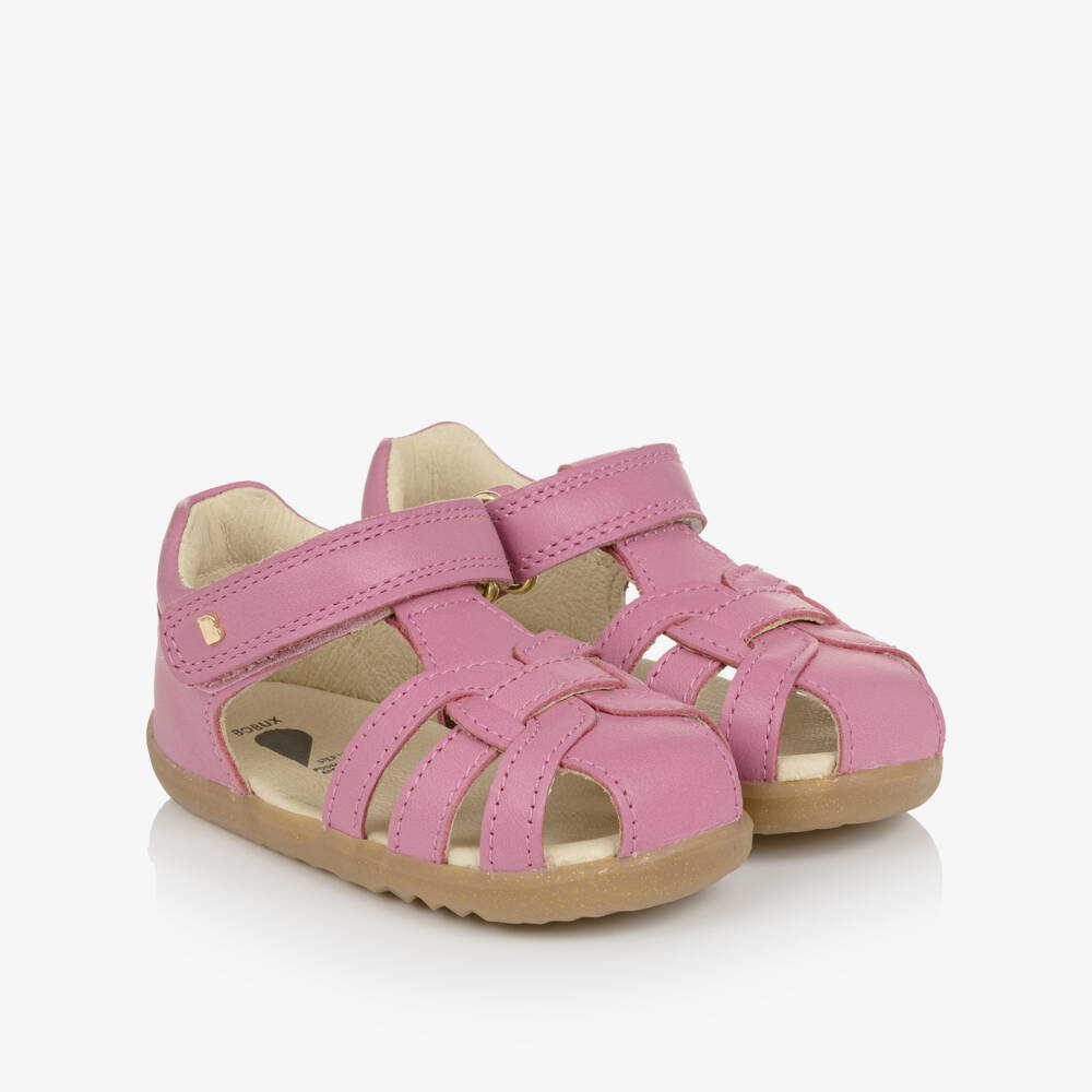 Bobux Step Up-Baby Girls Pink Leather Strappy First Walker Sandals | Childrensalon Outlet