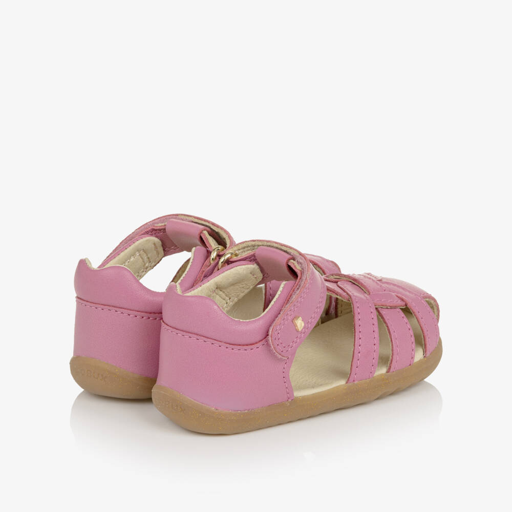 Bobux Step Up-Baby Girls Pink Leather Strappy First Walker Sandals | Childrensalon Outlet