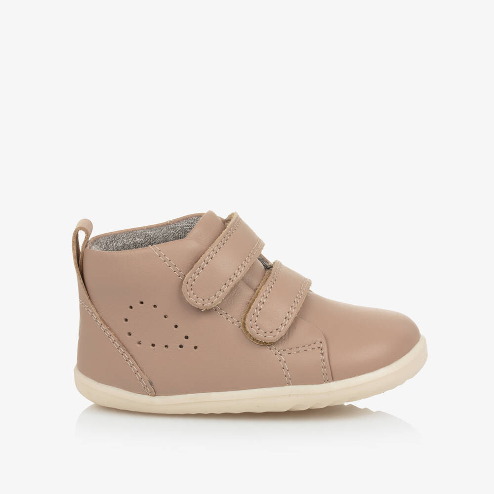 Bobux Step Up-Beige Hi Top Velcro Trainers | Childrensalon Outlet