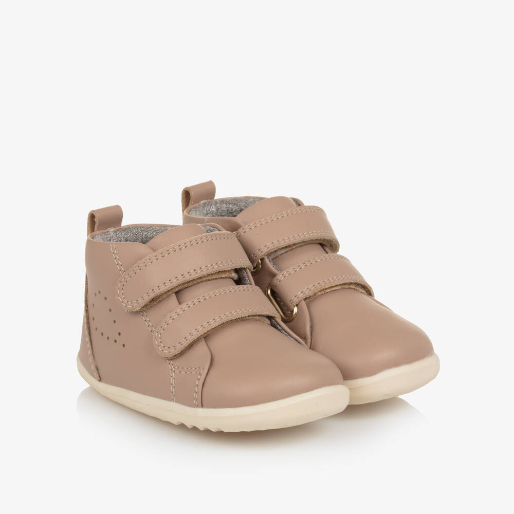 Bobux Step Up-Beige Hi Top Velcro Trainers | Childrensalon Outlet