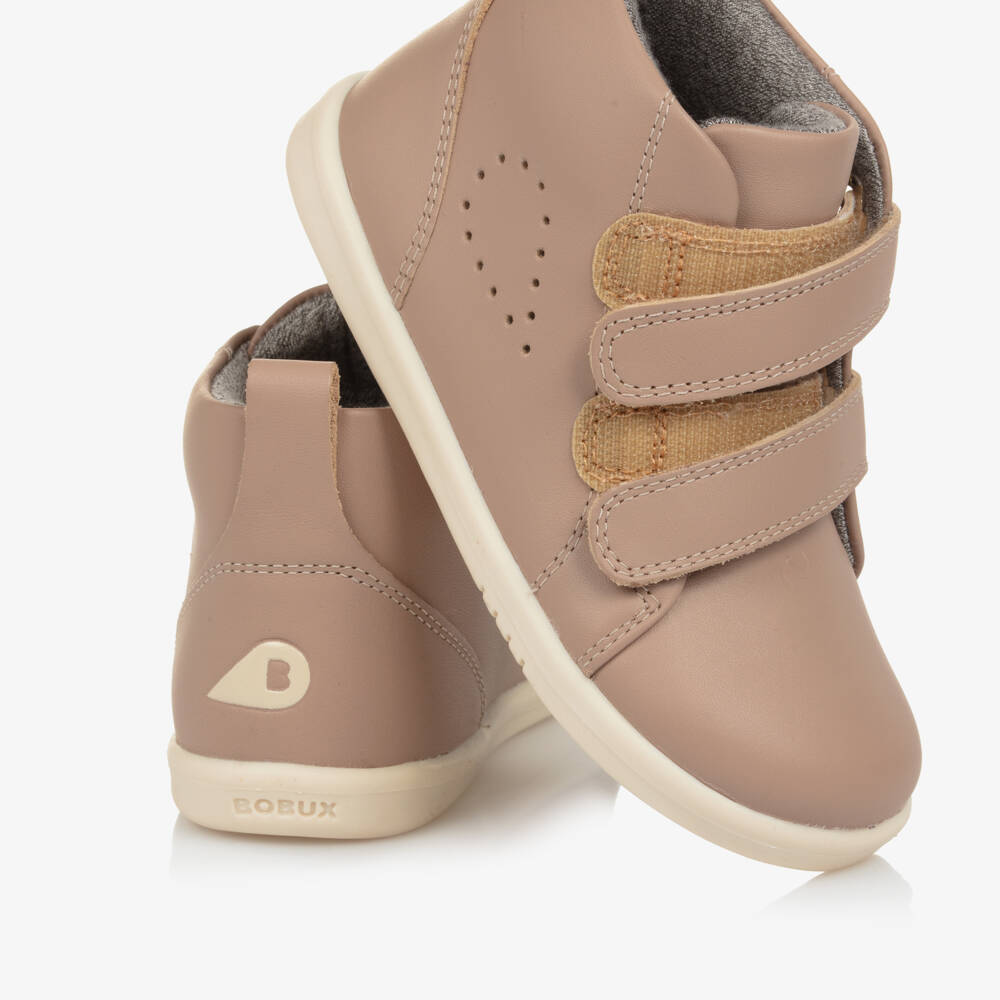 Bobux IWalk-Beige Velocr Hi Top Trainers | Childrensalon Outlet