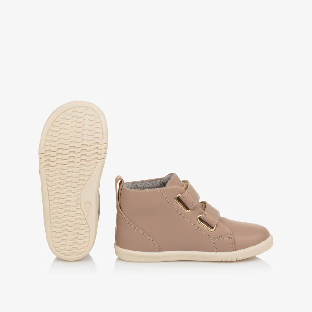 Bobux IWalk-Beige Velocr Hi Top Trainers | Childrensalon Outlet