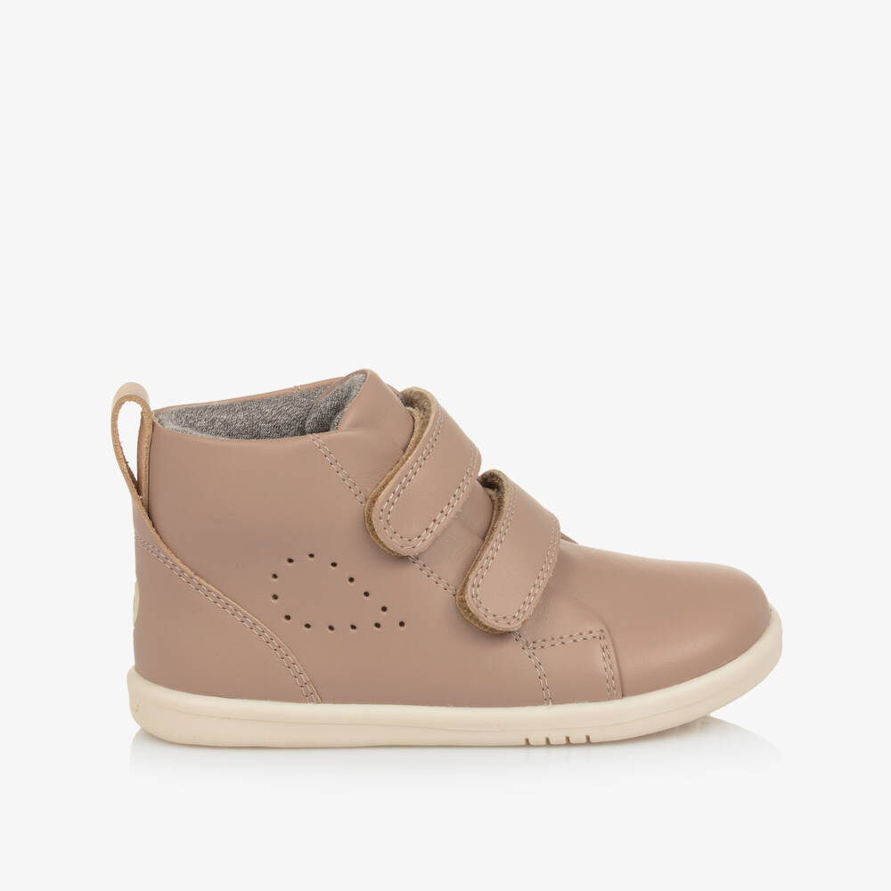 Bobux IWalk-Beige Velocr Hi Top Trainers | Childrensalon Outlet
