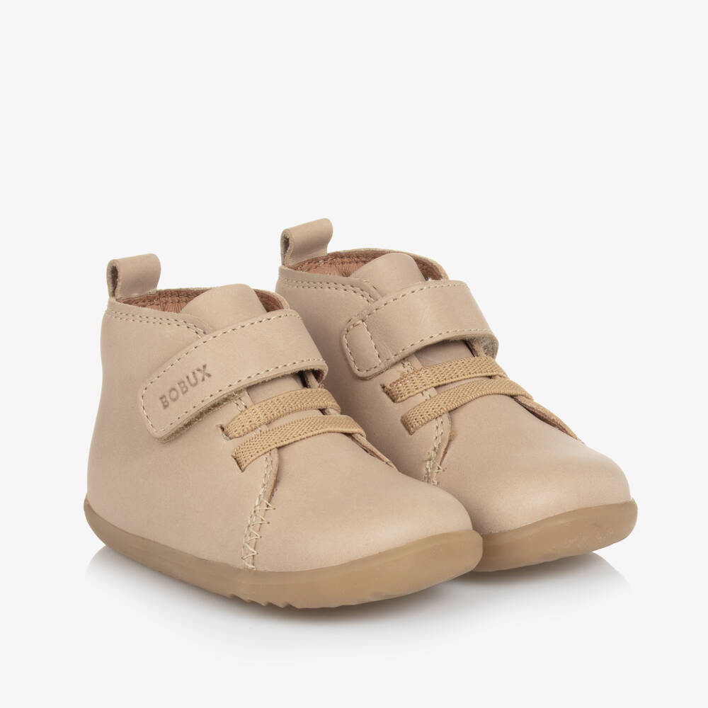 Bobux Step Up-Boys' Cream Leather Toddler Booties | Childrensalon Outlet