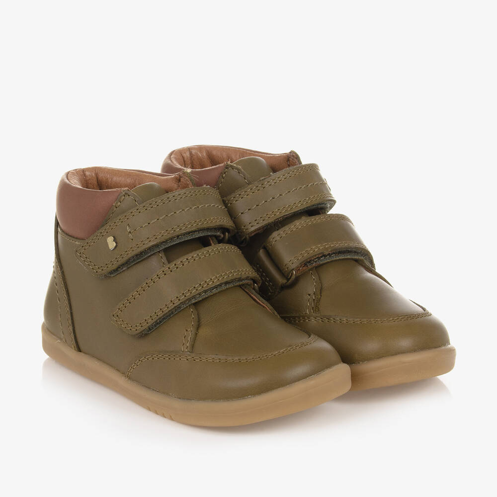 Bobux IWalk - Boys Green Leather Velcro Boots | Childrensalon