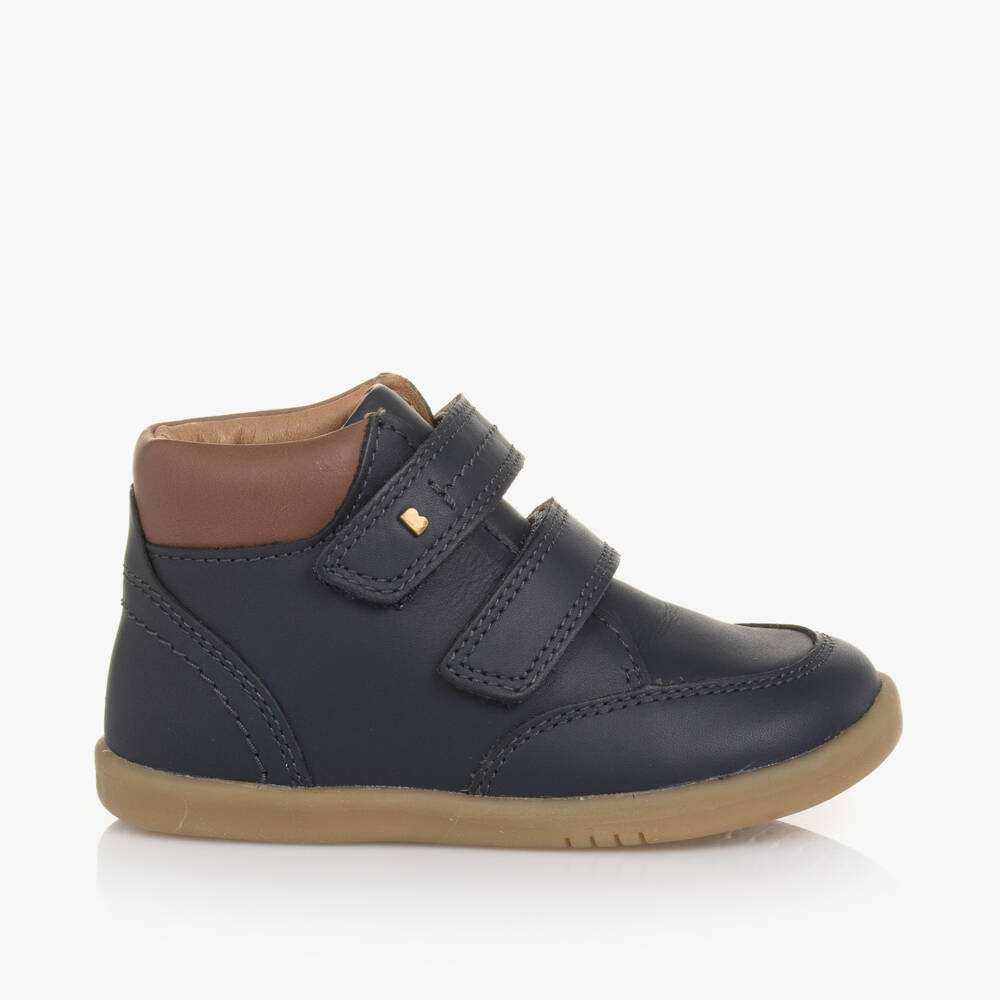 Bobux IWalk-Boys Navy Leather Strap Boots | Childrensalon Outlet