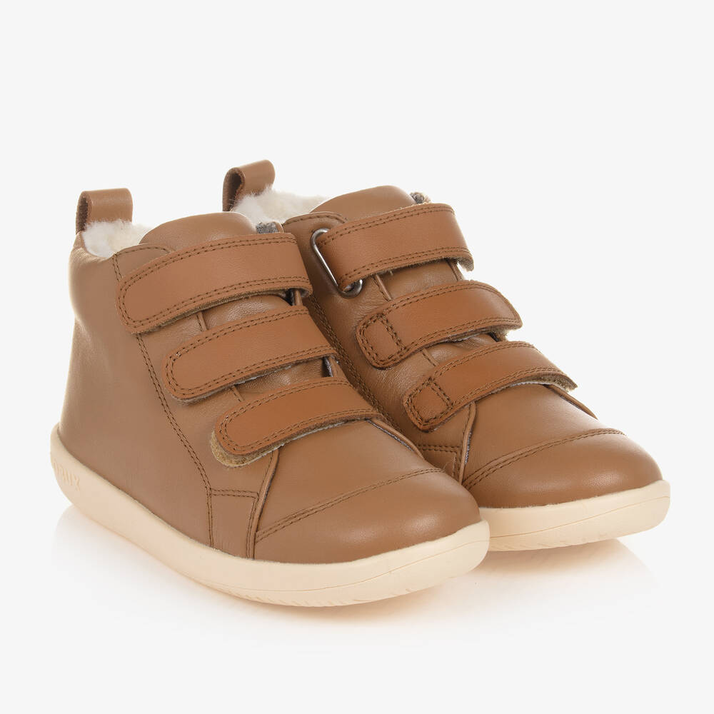 Bobux Kid + - Bottines camel en cuir à scratch | Childrensalon