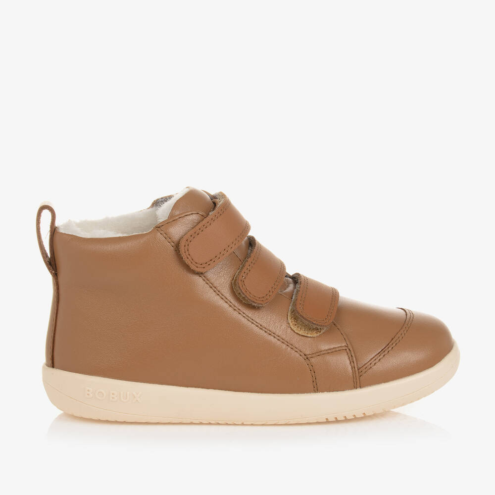 Boys Tan Brown Leather Velcro Boots