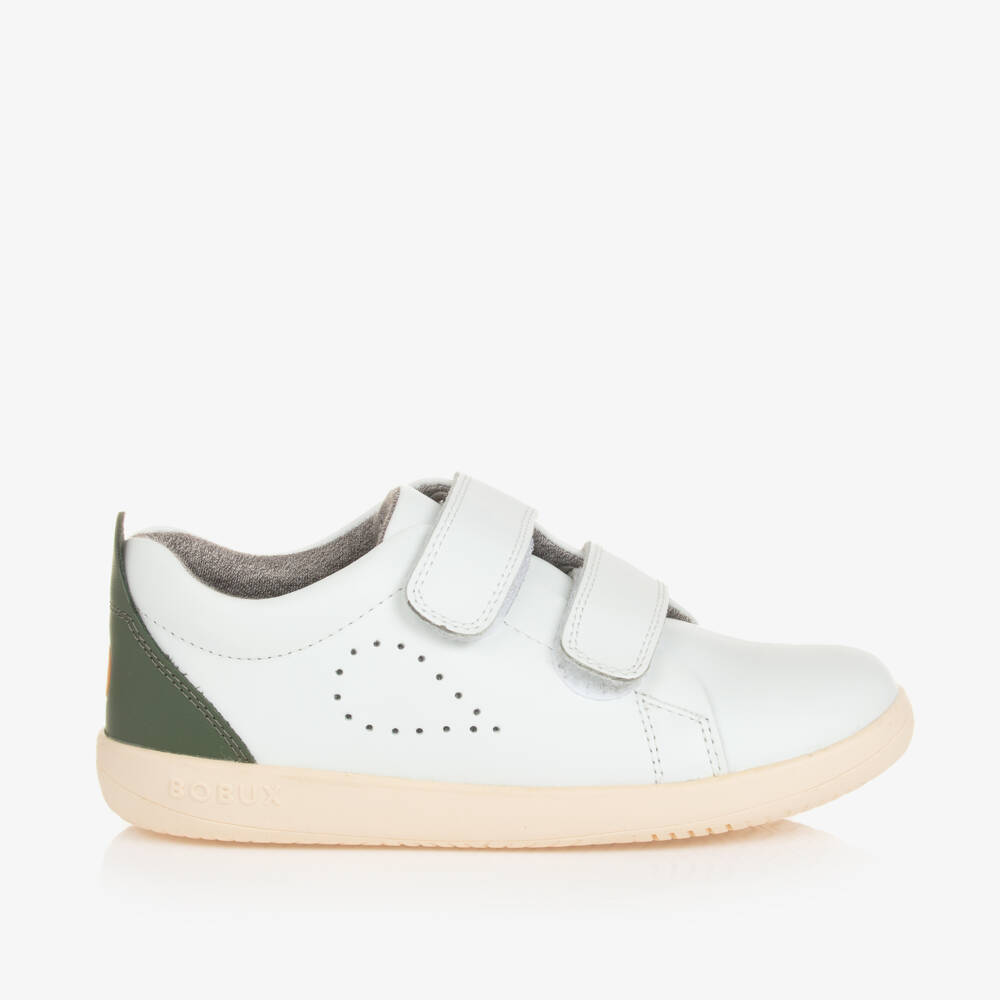 Bobux Кид+-Кожаные кроссовки на липучках бело-зеленые для мальчиков | Childrensalon Outlet