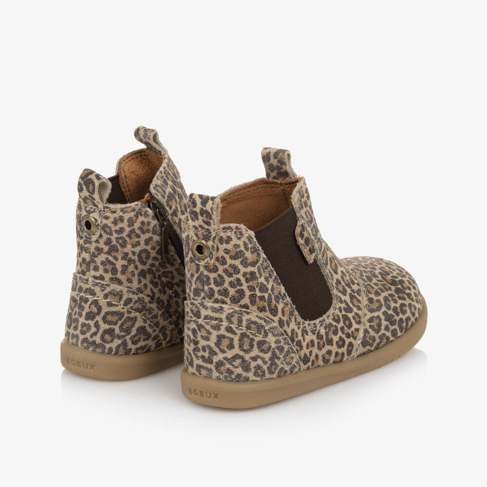 Bobux IWalk-Girls Beige Leopard Shimmer Chelsea Boots | Childrensalon Outlet
