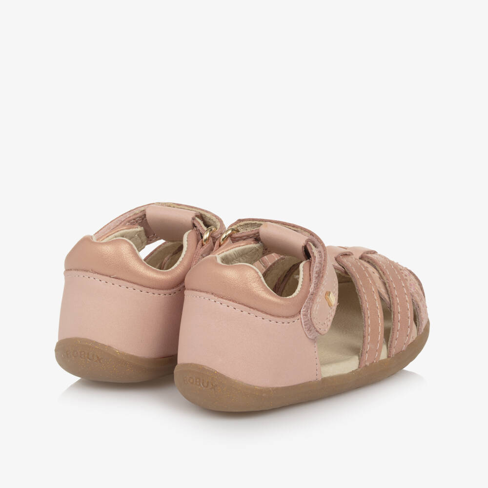 Bobux Step Up-Girls Blush Leather First Steps Sandals | Childrensalon Outlet
