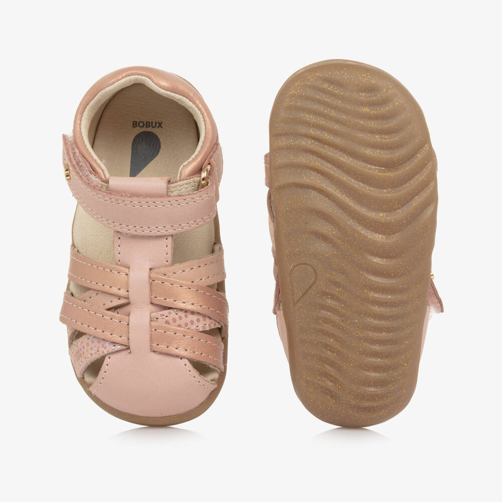 Bobux Step Up-Girls Blush Leather First Steps Sandals | Childrensalon Outlet
