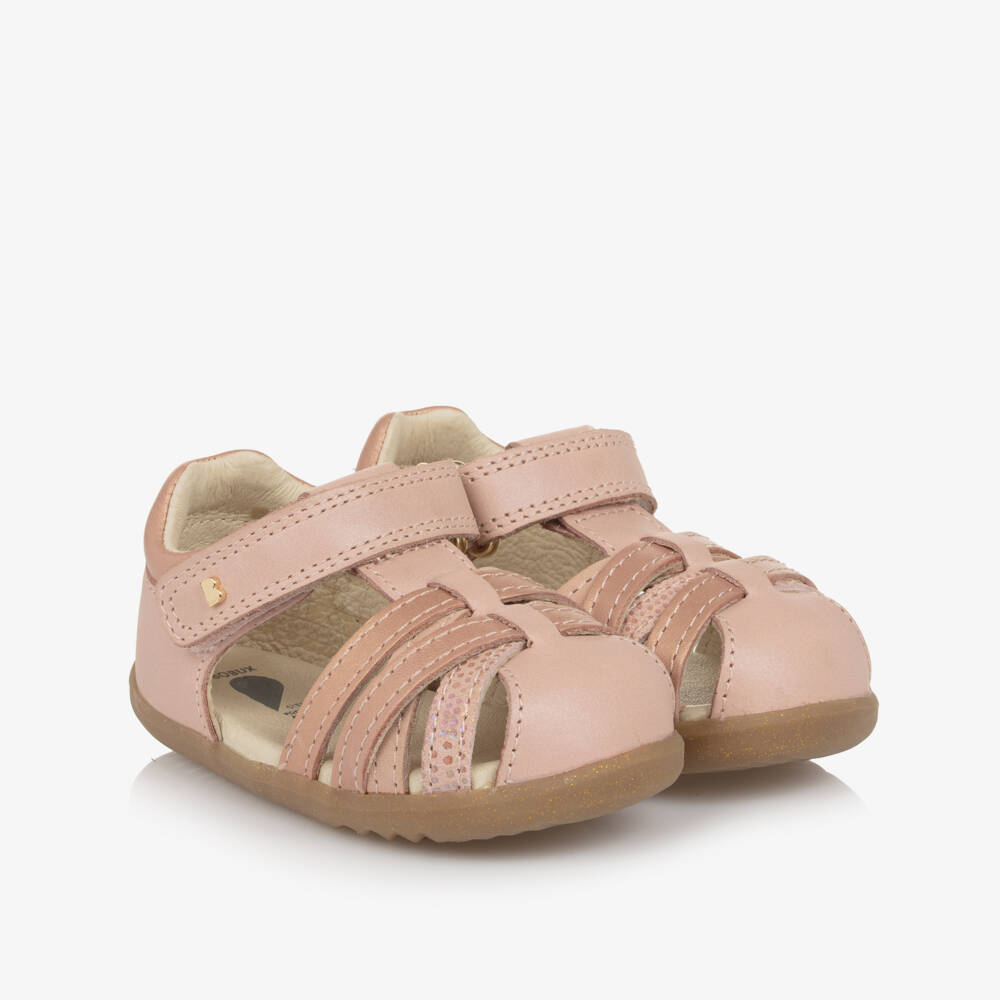Bobux Step Up-Girls Blush Leather First Steps Sandals | Childrensalon Outlet