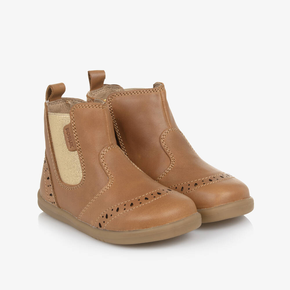 Bobux IWalk-Girls Caramel Brown Leather Chelsea Boots | Childrensalon Outlet