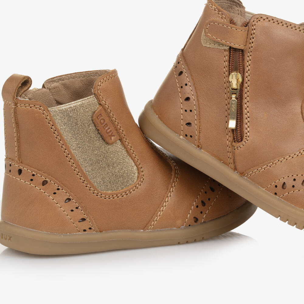 Bobux IWalk-Girls Caramel Brown Leather Chelsea Boots | Childrensalon Outlet