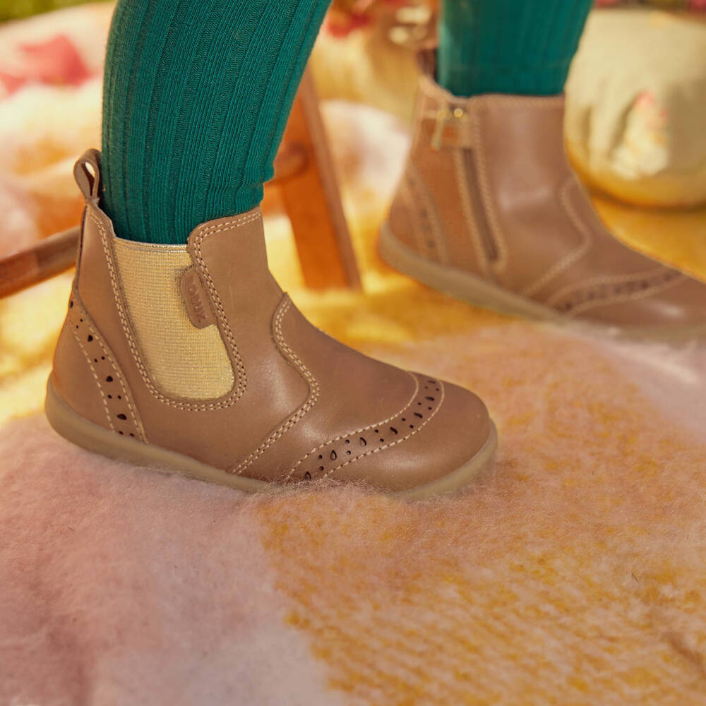 Bobux IWalk-Girls Caramel Brown Leather Chelsea Boots | Childrensalon Outlet