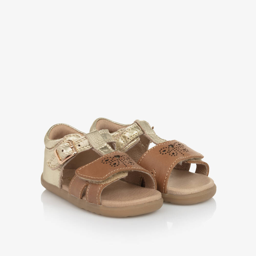 Bobux Step Up-Girls Elegant Gold & Brown Walkers | Childrensalon Outlet