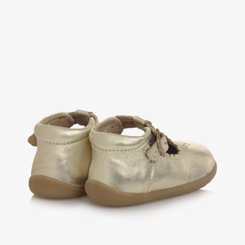 Bobux Step Up-Girls Gleaming Gold Leather Walkers | Childrensalon Outlet