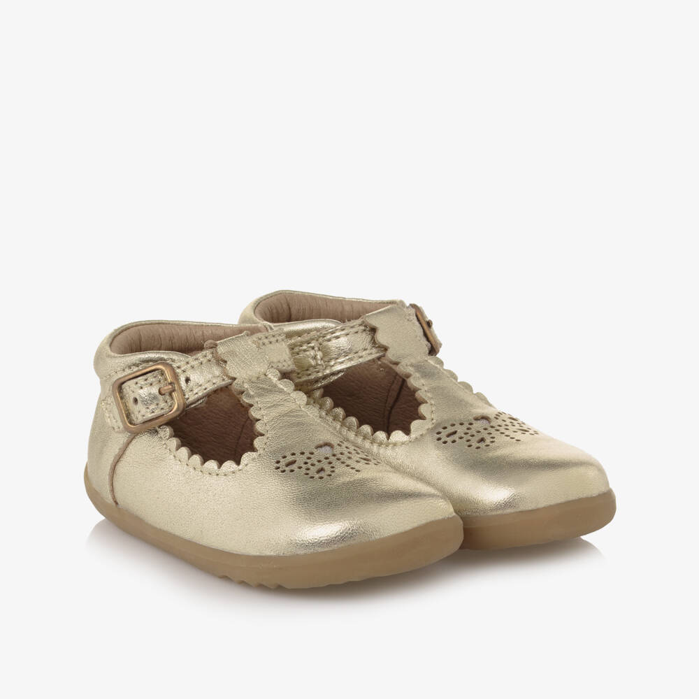 Bobux Step Up-Girls Gleaming Gold Leather Walkers | Childrensalon Outlet
