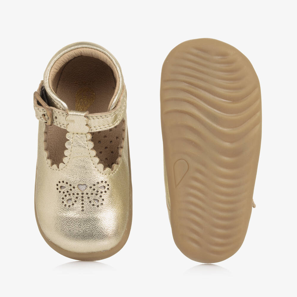 Bobux Step Up-Girls Gleaming Gold Leather Walkers | Childrensalon Outlet