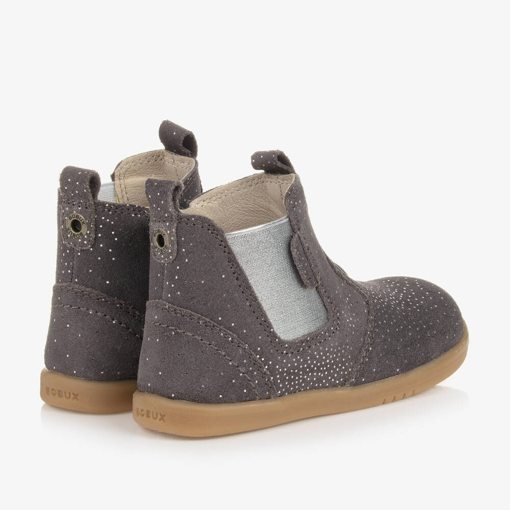 Bobux IWalk Girls Grey Sparkly Suede Leather Boots Childrensalon Outlet