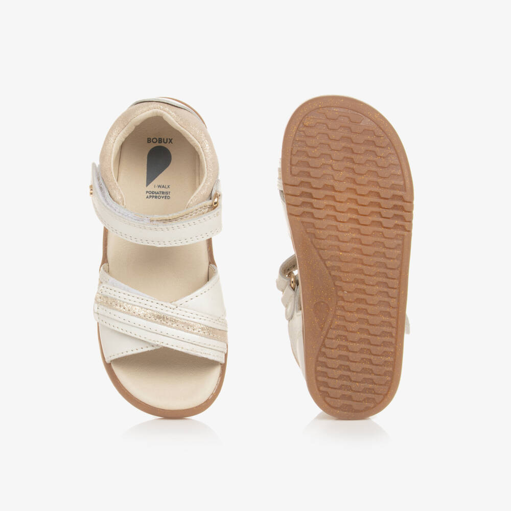 Bobux IWalk-Girls Ivory Leather Sandals | Childrensalon Outlet