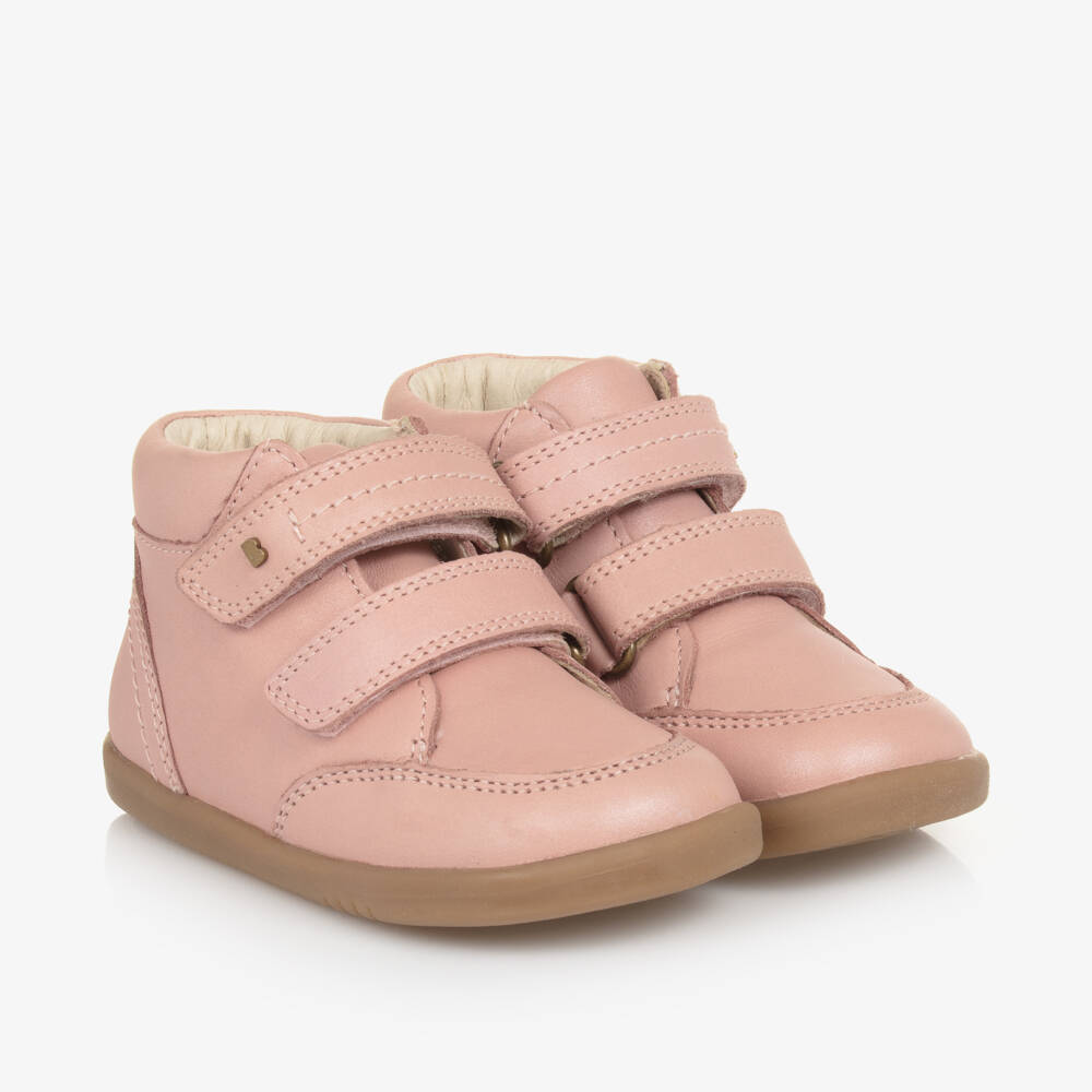 Bobux IWalk-Girls Pink Leather Velcro Sneakers | Childrensalon Outlet