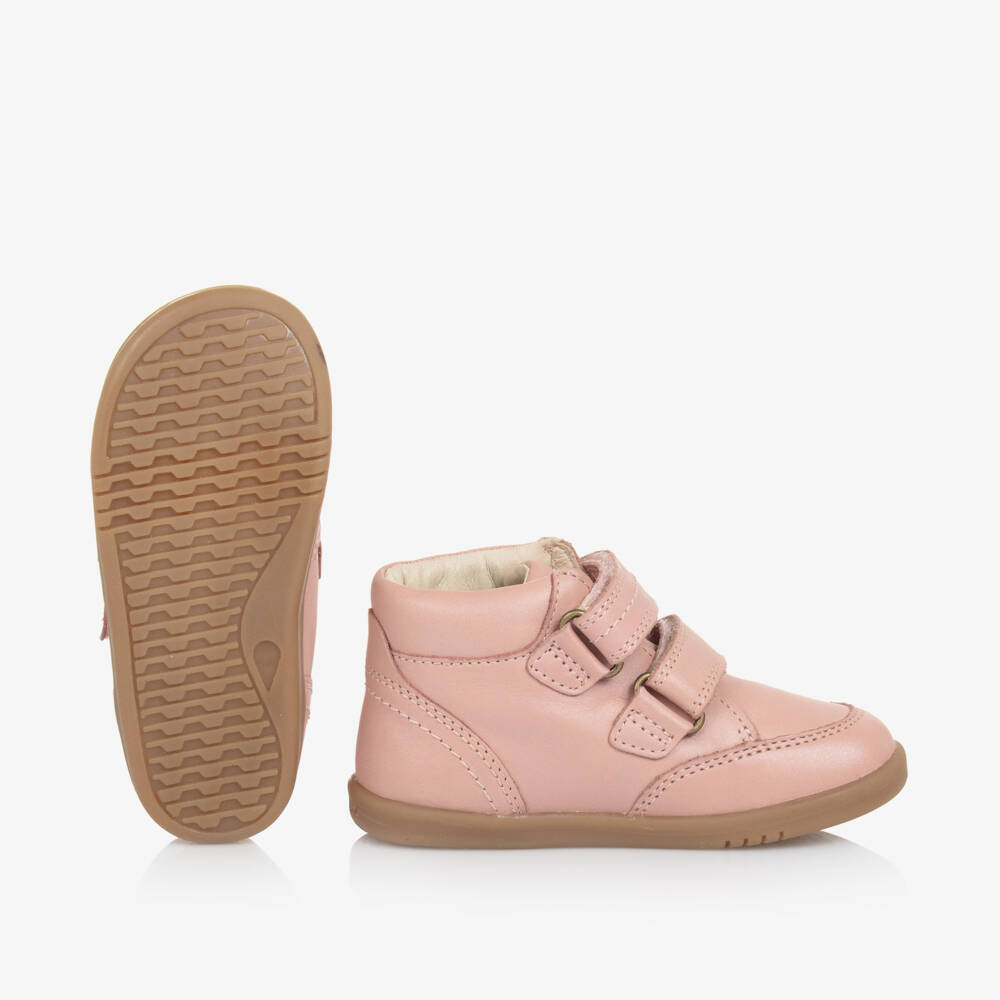 Bobux IWalk-Girls Pink Leather Velcro Sneakers | Childrensalon Outlet