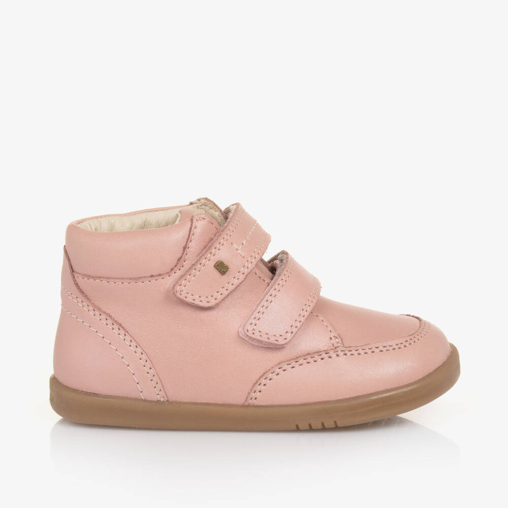 Bobux IWalk-Girls Pink Leather Velcro Sneakers | Childrensalon Outlet