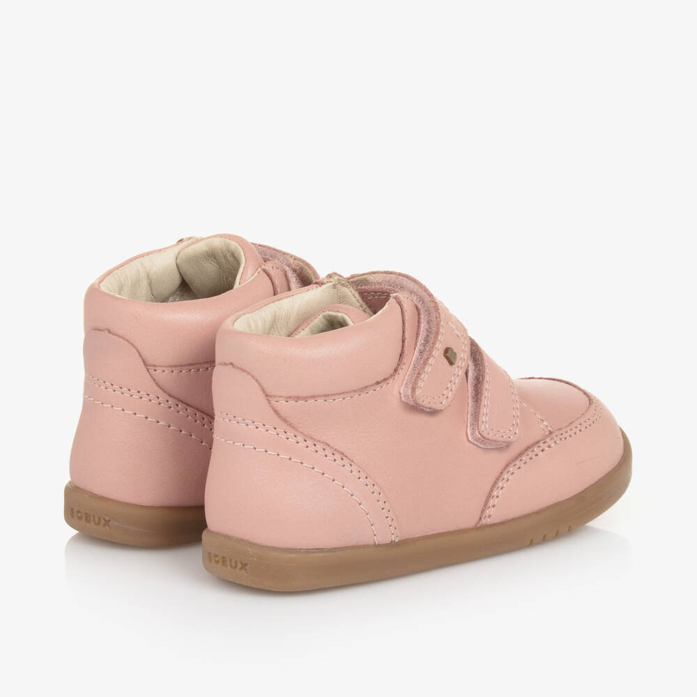 Bobux IWalk-Girls Pink Leather Velcro Sneakers | Childrensalon Outlet