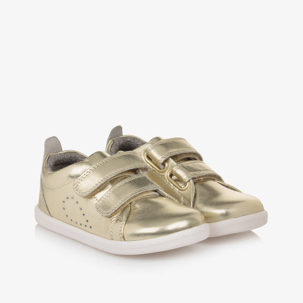 Bobux IWalk-Girls Shimmering Gold Leather Sneakers | Childrensalon Outlet