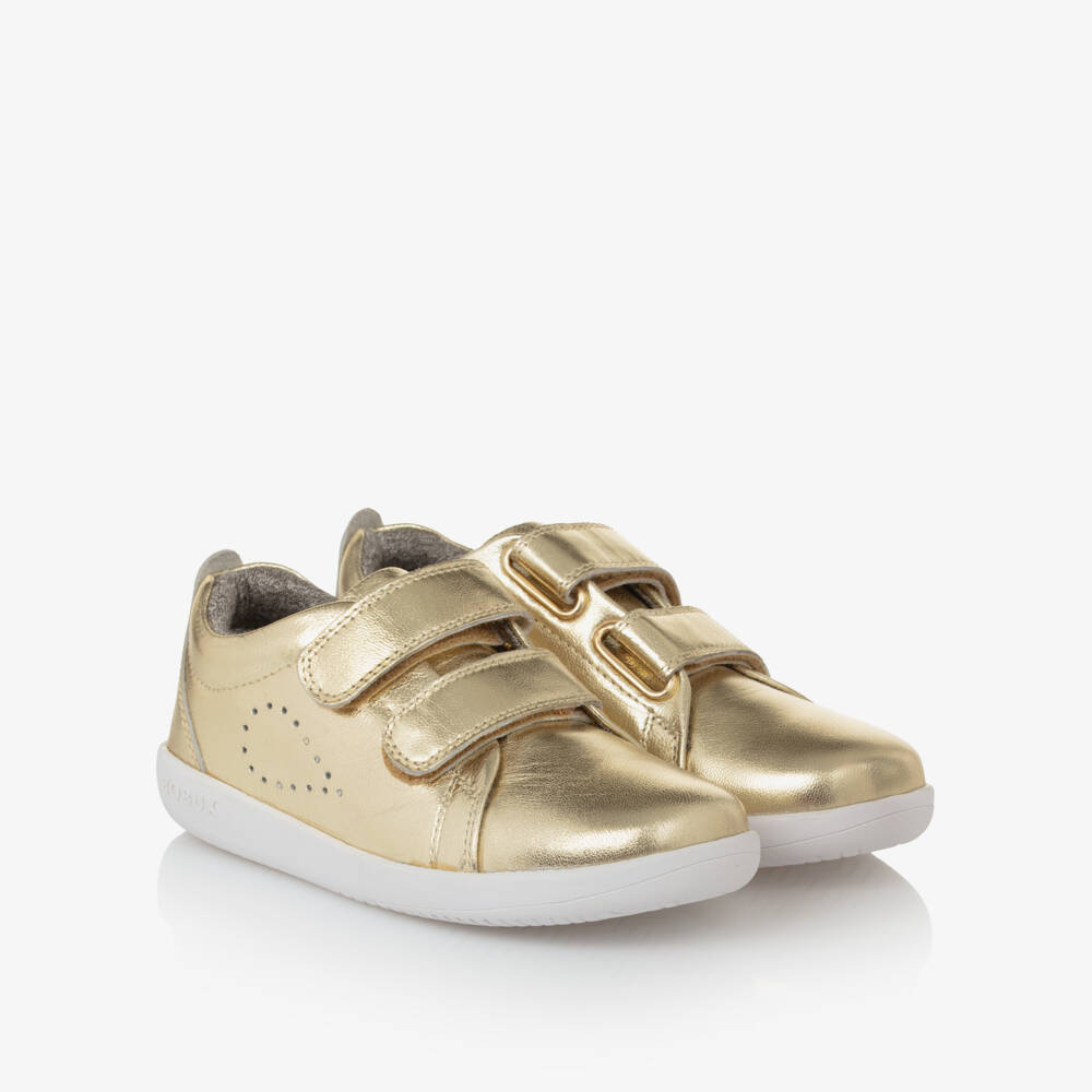 Bobux Kid +-Girls Shimmering Gold Velcro Sneakers | Childrensalon Outlet