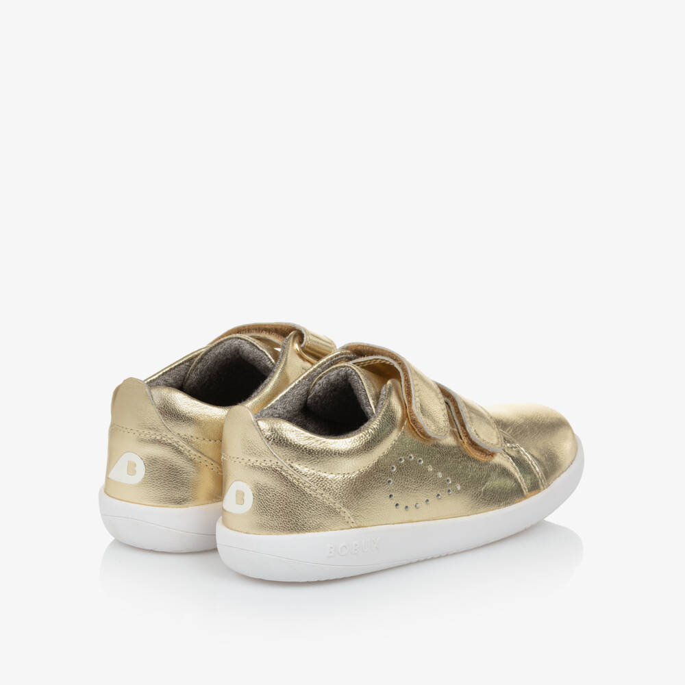 Bobux Kid +-Girls Shimmering Gold Velcro Sneakers | Childrensalon Outlet