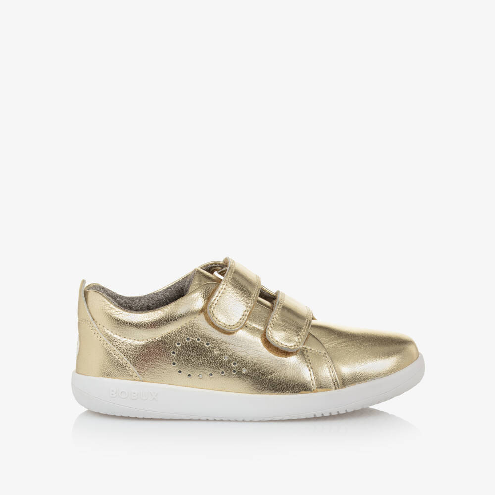 Bobux Kid +-Girls Shimmering Gold Velcro Sneakers | Childrensalon Outlet