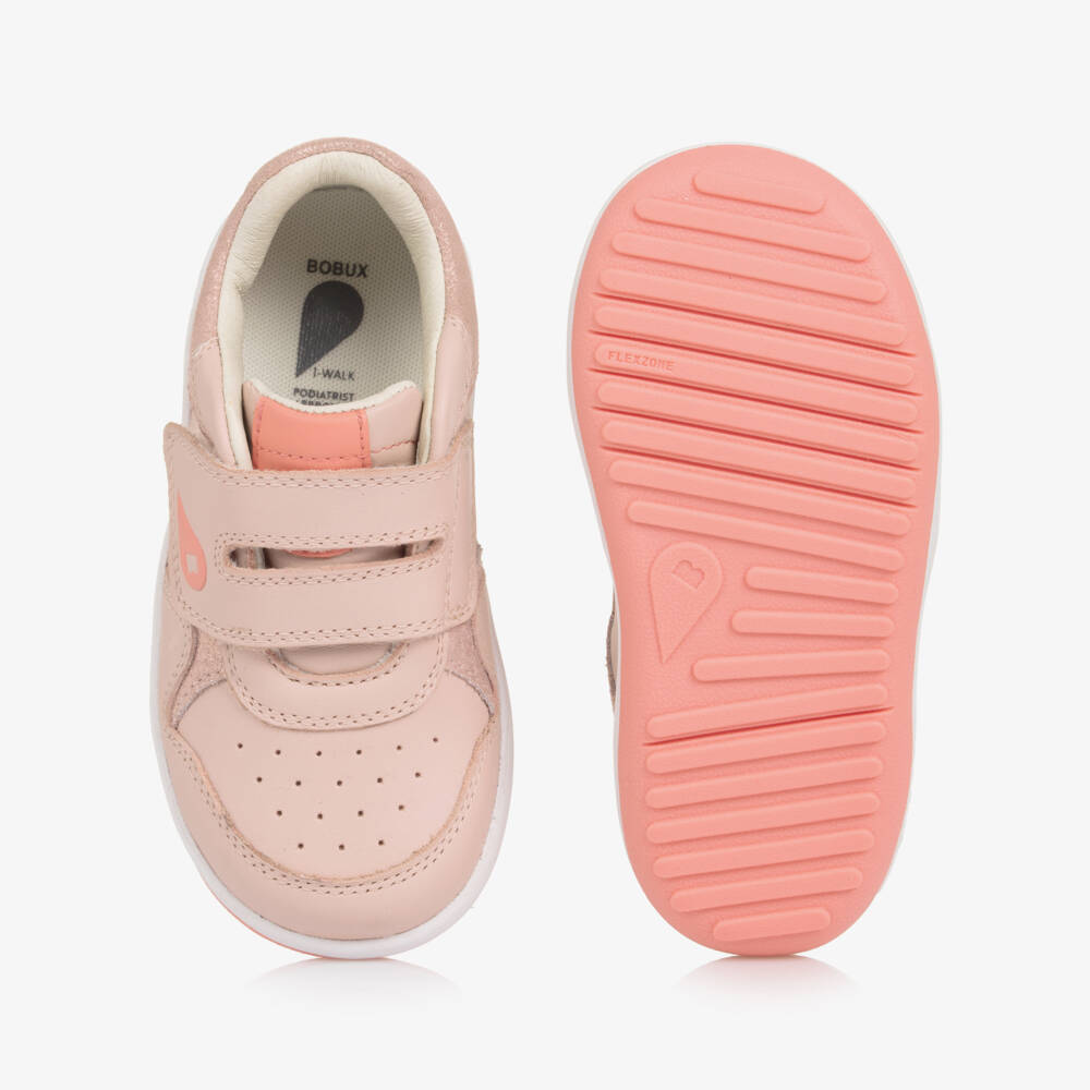 Bobux IWalk-Girls Soft Pink Leather Velcro Shoes | Childrensalon Outlet