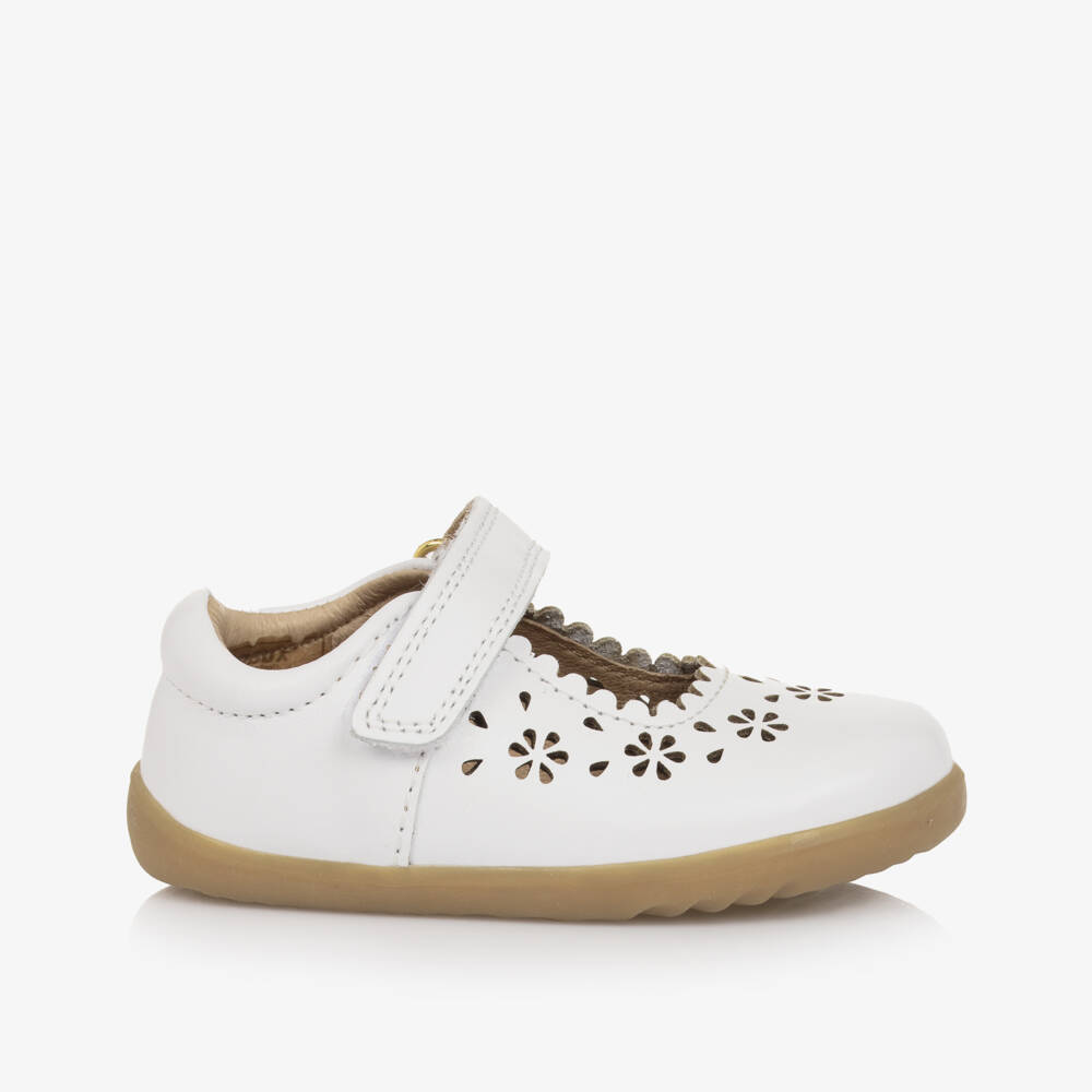 Bobux Step Up-Girls White Scallop Leather Walkers | Childrensalon Outlet