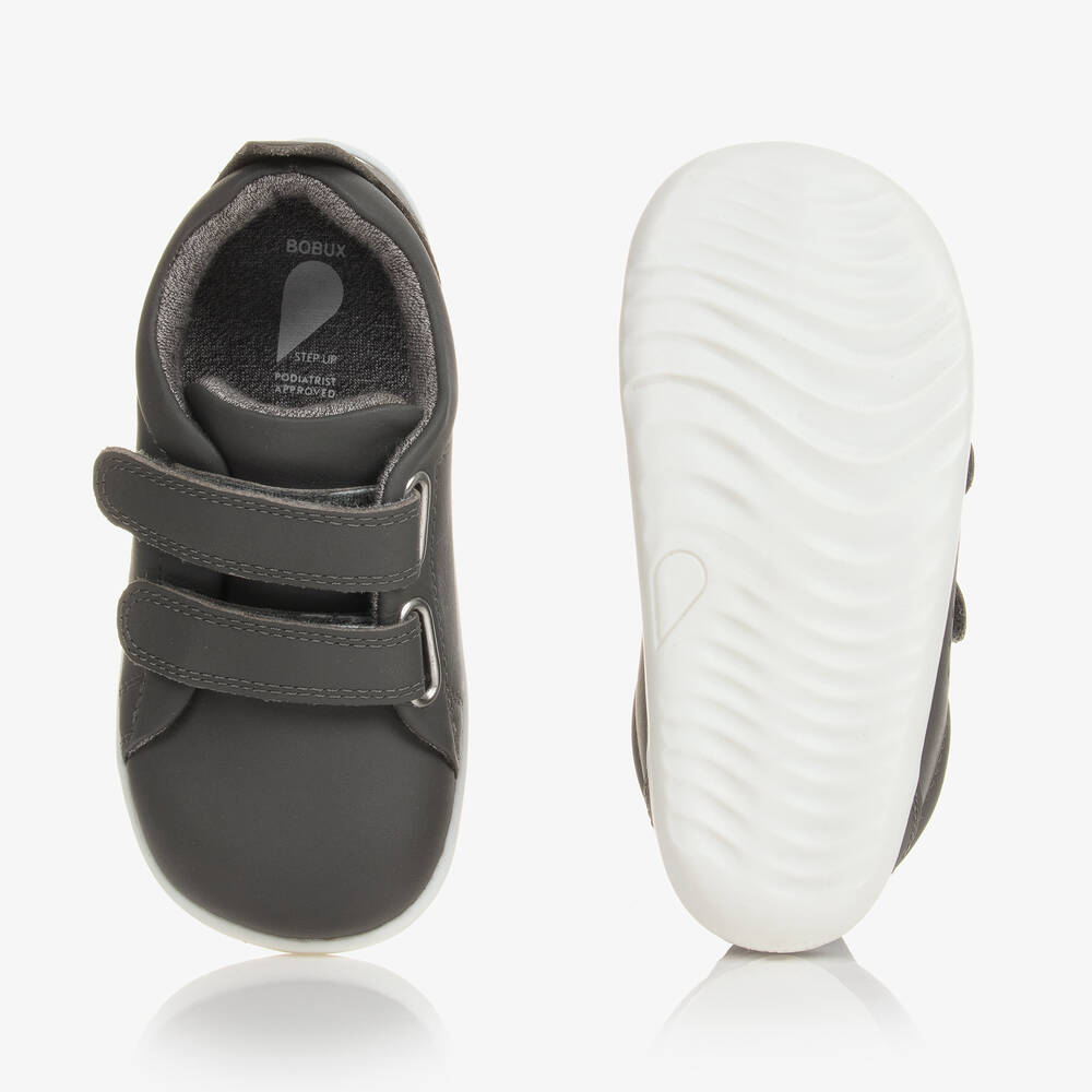 Bobux Step Up-Grey Leather First Walker Trainers | Childrensalon Outlet