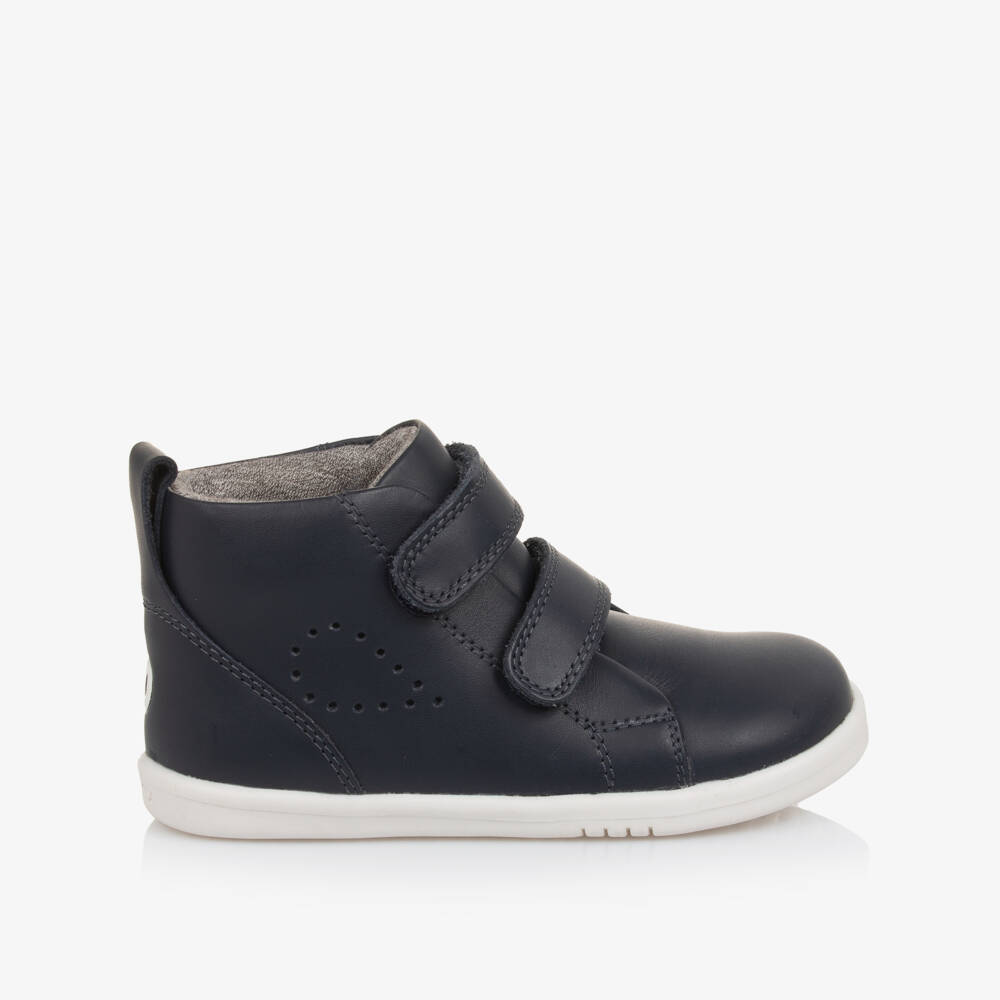 Bobux IWalk-Navy Blue Leather IWalk High Top Trainers | Childrensalon Outlet