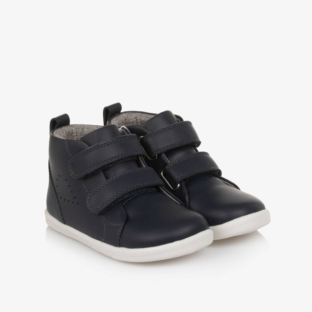 Bobux IWalk-Navy Blue Leather IWalk High Top Trainers | Childrensalon Outlet