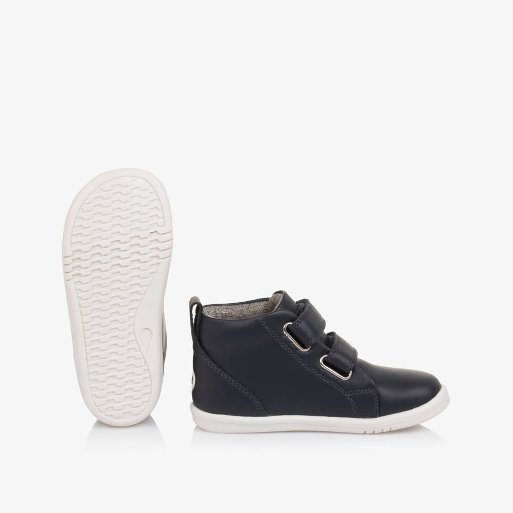 Bobux IWalk-Navy Blue Leather IWalk High Top Trainers | Childrensalon Outlet