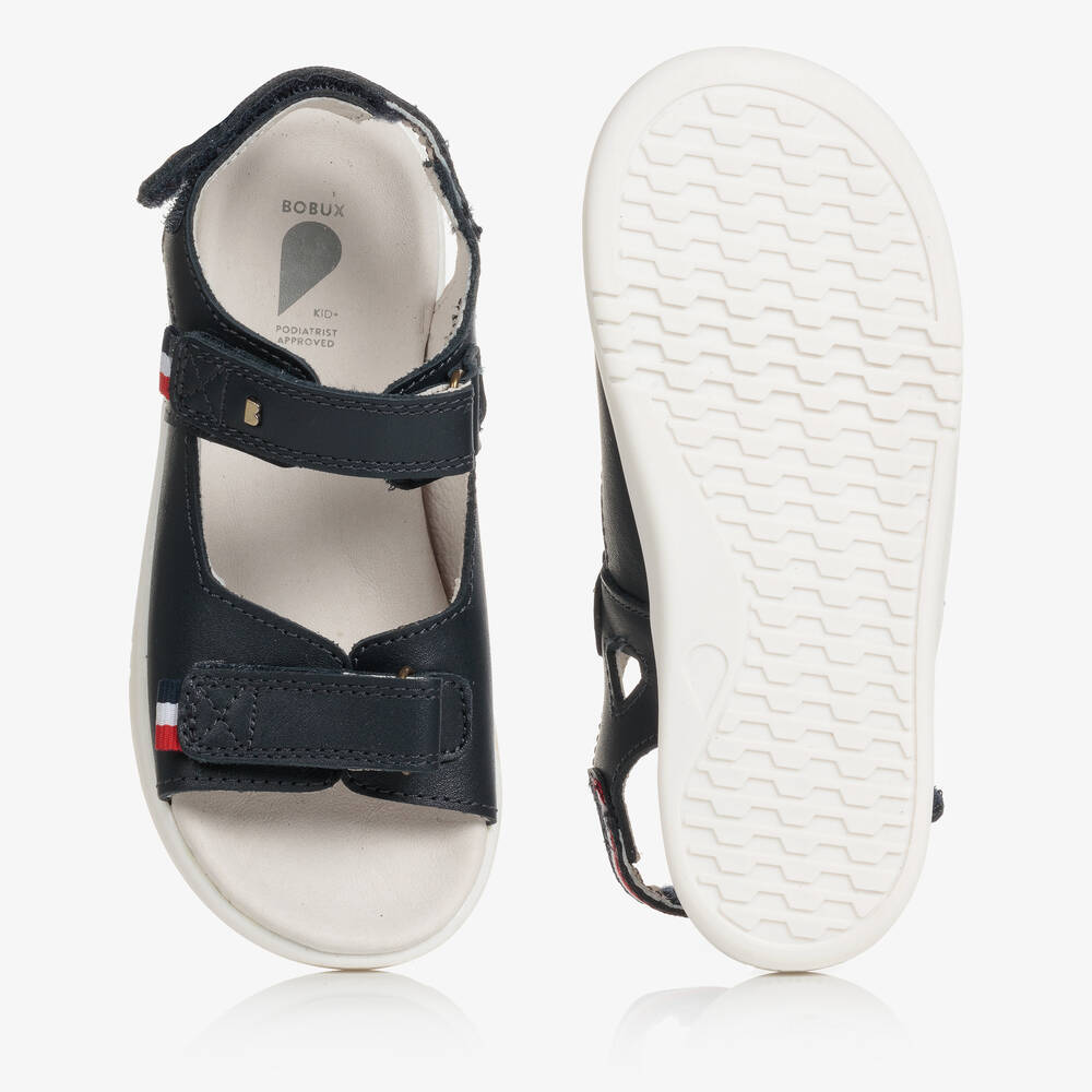 Bobux Kid +-Navy Blue Leather Striped Trim Sandals | Childrensalon Outlet