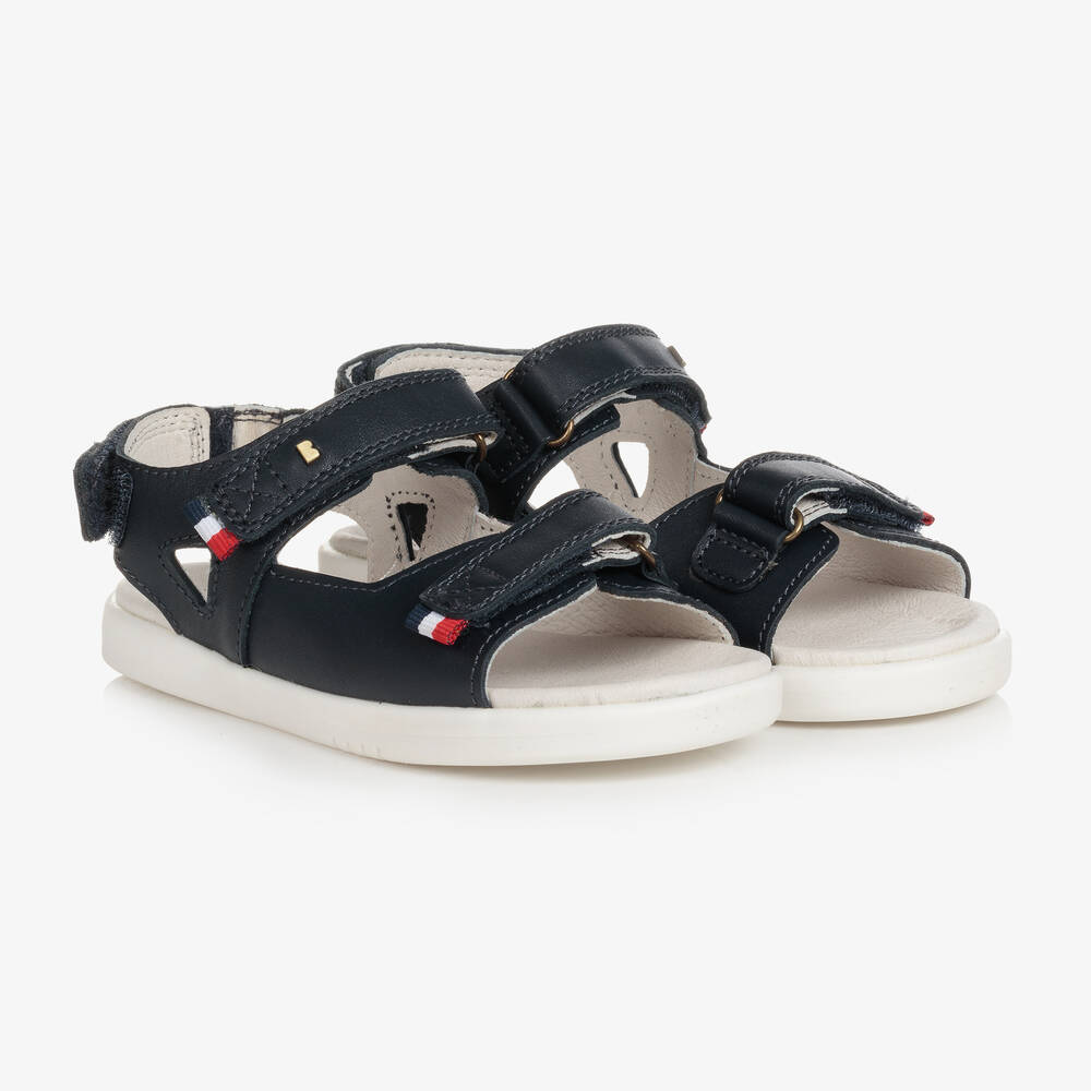 Bobux Kid + - Navy Blue Leather Striped Trim Sandals | Childrensalon