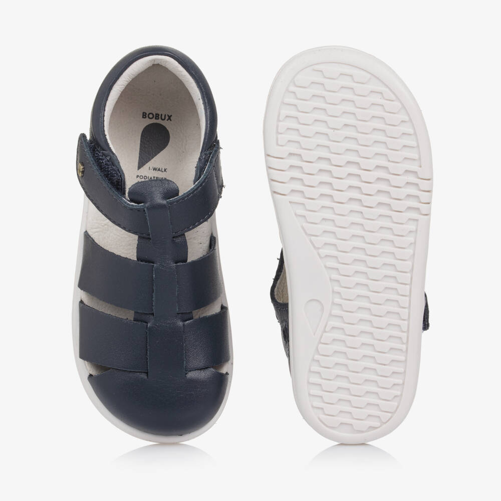 Bobux IWalk-Navy Leather Velcro Kids Sandals | Childrensalon Outlet