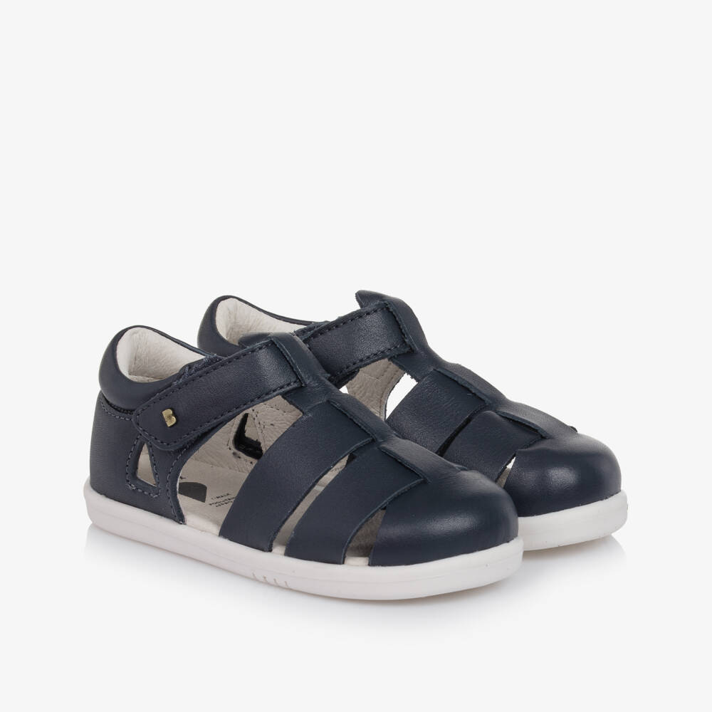 Bobux IWalk-Navy Leather Velcro Kids Sandals | Childrensalon Outlet