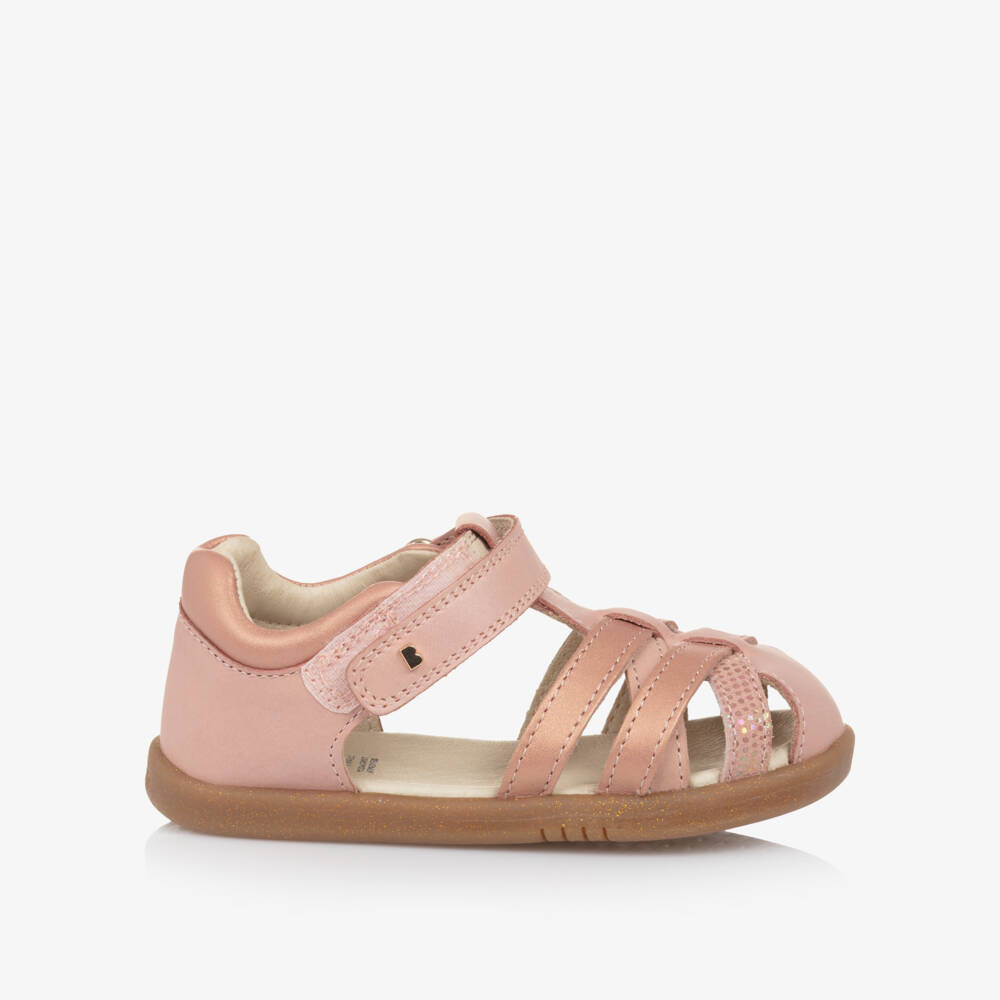 Bobux IWalk-Pink Leather Cross Strap Sandals | Childrensalon Outlet