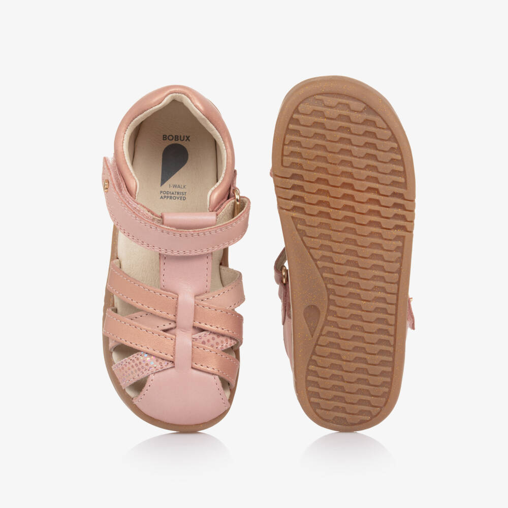 Bobux IWalk-Pink Leather Cross Strap Sandals | Childrensalon Outlet