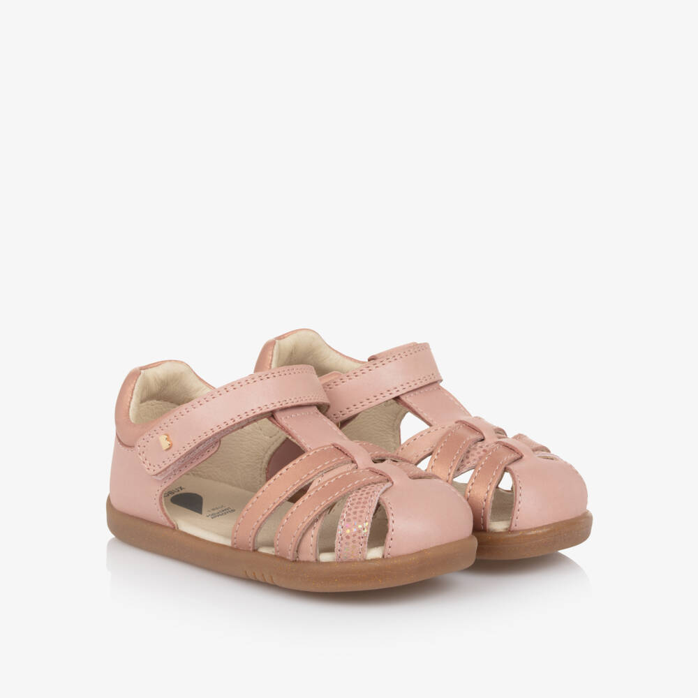 Bobux IWalk-Pink Leather Cross Strap Sandals | Childrensalon Outlet