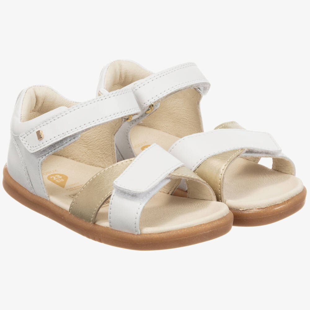 Bobux IWalk - Sandales blanches et dorées en cuir | Childrensalon